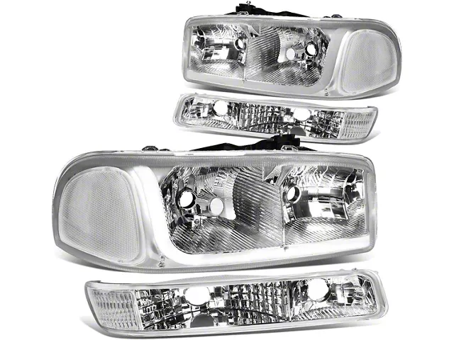 LED DRL Headights with Clear Corners; Chrome Housing; Clear Lens (99-06 Sierra 1500)