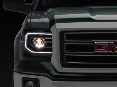 LED DRL Projector Headlights; Black Housing; Clear Lens (14-18 Sierra 1500 w/ Factory Halogen Headlights)