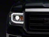 LED DRL Projector Headlights; Chrome Housing; Clear Lens (14-18 Sierra 1500 w/ Factory Halogen Headlights)