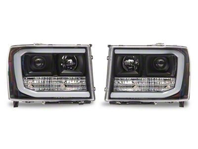 LED DRL Projector Headlights; Matte Black Housing; Clear Lens (07-13 Sierra 1500)