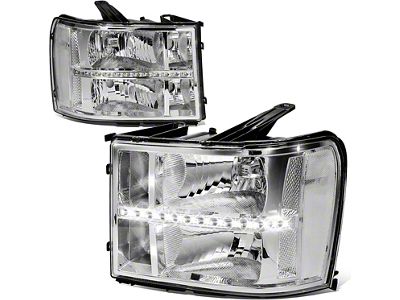 LED DRL Strip Headlights with Clear Corners; Chrome Housing; Clear Lens (07-13 Sierra 1500)