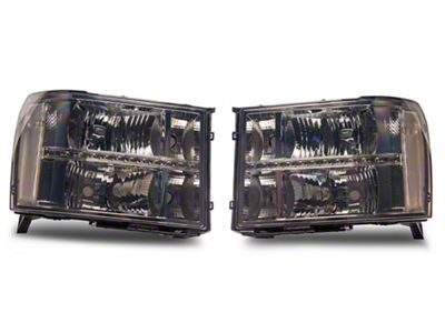 LED DRL Strip Headlights with Clear Corners; Chrome Housing; Smoked Lens (07-13 Sierra 1500)
