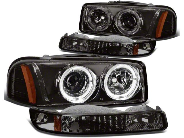 LED Dual Halo Projector Headlights with Amber Corner; Chrome Housing; Smoked Lens (99-06 Sierra 1500, Excluding Denali)