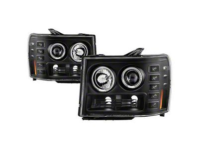 LED Halo Projector Headlights; All Black Housing; Clear Lens (07-13 Sierra 1500)