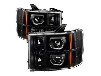 LED Halo Projector Headlights; Black Housing; Clear Lens (07-13 Sierra 1500)