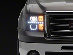 LED Halo Projector Headlights; Black Housing; Clear Lens (07-13 Sierra 1500)