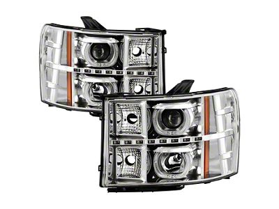 LED Halo Projector Headlights; Chrome Housing; Clear Lens (07-13 Sierra 1500)