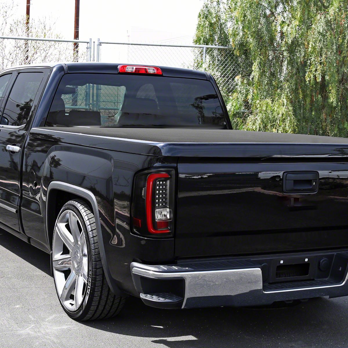 Sierra 1500 Red Bar LED Tail Lights; Black Housing; Clear Lens (1418