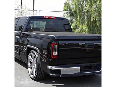 Red Bar LED Tail Lights; Black Housing; Clear Lens (14-18 Sierra 1500 w/ Factory Halogen Tail Lights)