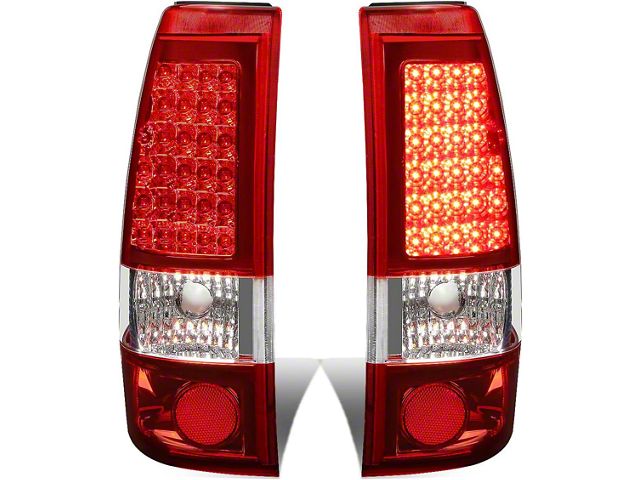 LED Tail Lights; Chrome Housing; Red Lens (99-03 Sierra 1500 Fleetside)