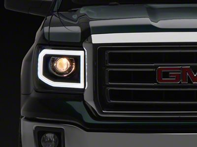 LED Bar Projector Headlights; Black Housing; Clear Lens (14-18 Sierra 1500 w/ Factory Halogen Non-LED DRL Headlights)