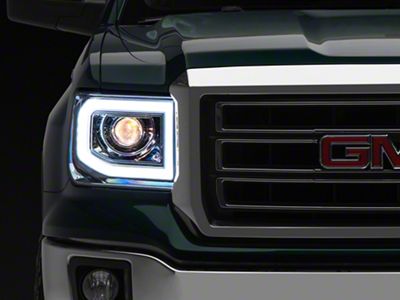 LED Bar Projector Headlights; Chrome Housing; Clear Lens (14-18 Sierra 1500 w/ Factory Halogen Non-LED DRL Headlights)