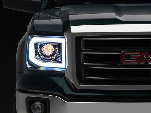 LED Bar Projector Headlights; Chrome Housing; Clear Lens (14-18 Sierra 1500 w/ Factory Halogen Non-LED DRL Headlights)