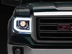LED Bar Projector Headlights; Chrome Housing; Clear Lens (14-18 Sierra 1500 w/ Factory Halogen Non-LED DRL Headlights)