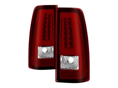 Light Bar Style LED Tail Lights; Chrome Housing; Red Clear Lens (99-06 Sierra 1500 Fleetside)