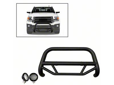 Max T Bull Bar with 5.30-Inch Black Round Flood LED Lights; Textured Black (07-18 Sierra 1500)