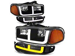 OE Style LED DRL Switchback Headlights with Amber Corners; Black Housing; Clear Lens (01-06 Sierra 1500 C3, Denali)