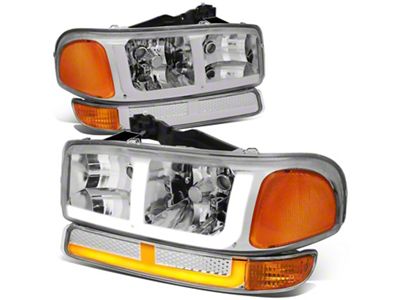 OE Style LED DRL Switchback Headlights with Amber Corners; Chrome Housing; Clear Lens (99-06 Sierra 1500, Excluding C3 & Denali)