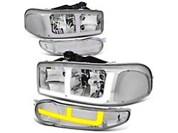 OE Style LED DRL Switchback Headlights with Clear Corners; Chrome Housing; Clear Lens (01-06 Sierra 1500 C3, Denali)
