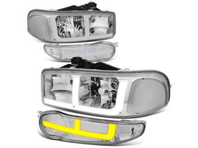 OE Style LED DRL Switchback Headlights with Clear Corners; Chrome Housing; Clear Lens (01-06 Sierra 1500 C3, Denali)