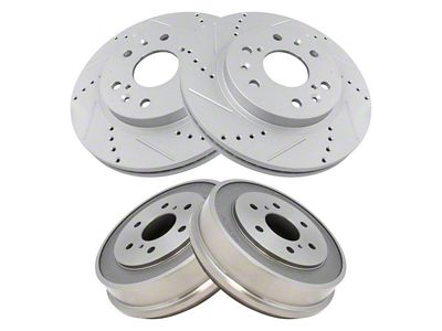 Performance Drilled and Slotted 6-Lug Rotors with Drums; Front and Rear (07-08 Sierra 1500 w/ Rear Drum Brakes)
