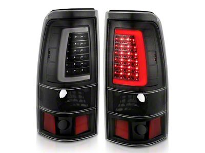 Plank Style LED Tail Lights; Black Housing; Clear Lens (99-02 Sierra 1500 Fleetside)