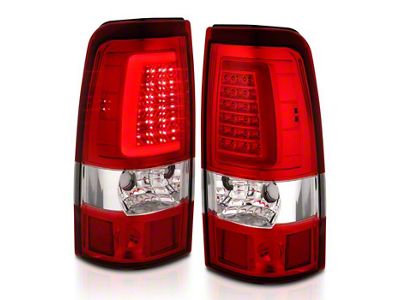Plank Style LED Tail Lights; Chrome Housing; Red/Clear Lens (99-02 Sierra 1500 Fleetside)