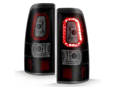 Plank Style LED Tail Lights; Black Housing; Smoked Lens (99-02 Sierra 1500 Fleetside)