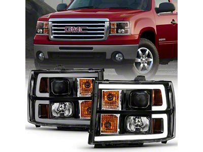 Plank Style Projector Headlights; Black Housing; Clear Lens (07-13 Sierra 1500)