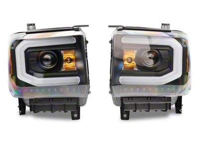 Plank Style Switchback Halo Projector Headlights; Black Housing; Clear Lens (14-15 Sierra 1500 w/ Factory Halogen Headlights)