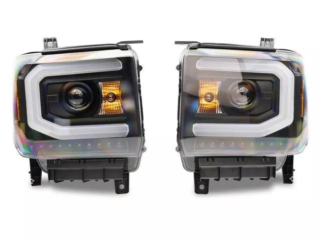 Plank Style Switchback Halo Projector Headlights; Black Housing; Clear Lens (14-15 Sierra 1500 w/ Factory Halogen Headlights)