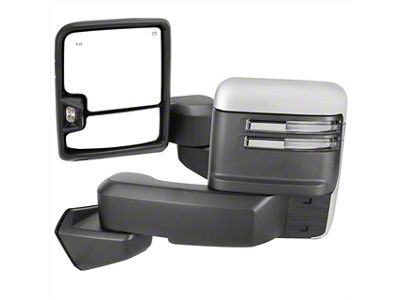 Powered Adjustable Heated Manual Extendable Towing Mirrors with Clear LED Turn Signals; Chrome (19-24 Sierra 1500)