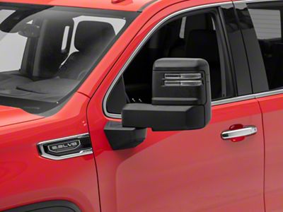 Powered Adjustable Heated Manual Extendable Towing Mirrors with Clear LED Turn Signals; Black (19-25 Sierra 1500)
