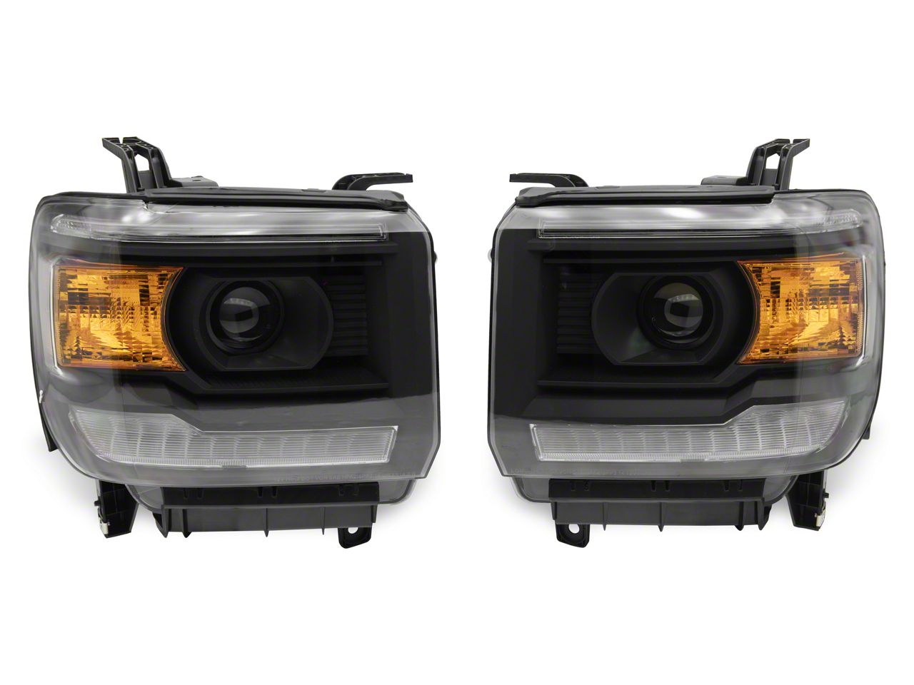 LED Strip Projector Headlights For 2014-2019 GMC Sierra 1500/2500/3500HD – Black Housing, Clear Lens, DOT/SAE