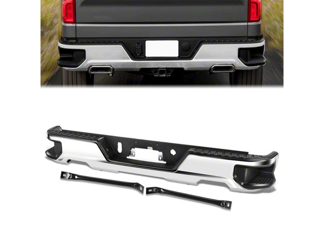 Rear Bumper; Not Pre-Drilled for Backup Sensors; Chrome (19-24 Sierra 1500 w/ Factory Dual Exhaust)