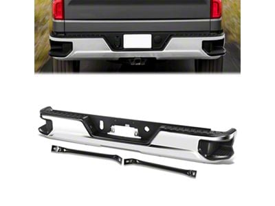 Rear Bumper; Not Pre-Drilled for Backup Sensors; Chrome (19-24 Sierra 1500 w/o Factory Dual Exhaust)