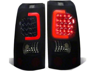 Red C-Bar LED Tail Lights; Black Housing; Smoked Lens (99-03 Sierra 1500 Fleetside)