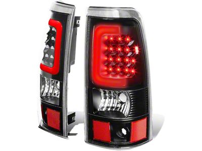 Red C-Bar LED Tail Lights; Black Housing; Clear Lens (03-06 Sierra 1500 Fleetside)