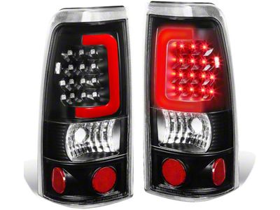 Red C-Bar LED Tail Lights; Black Housing; Clear Lens (99-03 Sierra 1500 Fleetside)
