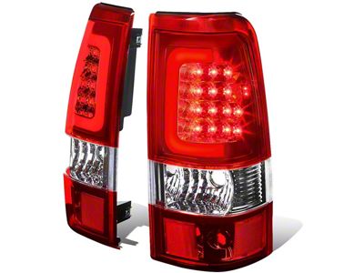 Red C-Bar LED Tail Lights; Chrome Housing; Red Lens (03-06 Sierra 1500 Fleetside)