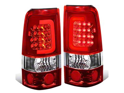 Red C-Bar LED Tail Lights; Chrome Housing; Red Lens (99-03 Sierra 1500 Fleetside)
