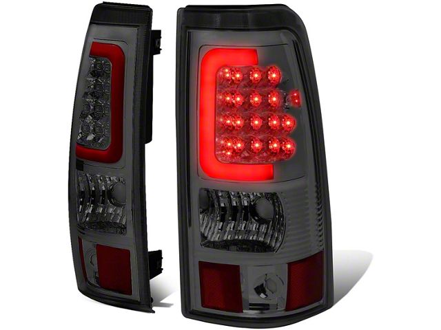 Red C-Bar LED Tail Lights; Chrome Housing; Smoked Lens (03-06 Sierra 1500 Fleetside)
