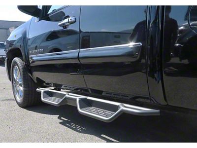 Round Tube Drop Style Nerf Side Step Bars; Black (07-18 Sierra 1500 Extended/Double Cab)
