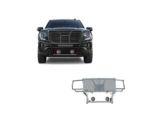 Rugged Heavy Duty Grille Guard with 5.30-Inch Red Round LED Lights; Black (19-21 Sierra 1500, Excluding Denali; 2022 Sierra 1500 Limited, Excluding Denali)