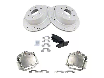 Semi-Metallic 6-Lug Brake Rotor, Pad and Caliper Kit; Rear (07-13 Sierra 1500 w/ Rear Disc Brakes)