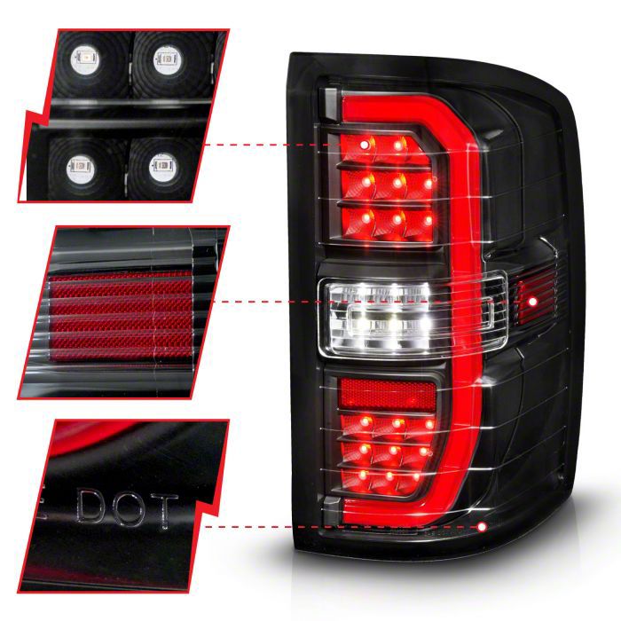 Sierra 1500 Sequential LED CBar Tail Lights; Black Housing; Clear Lens