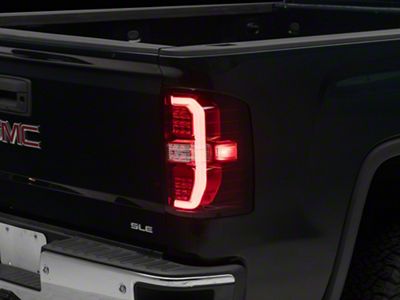 Sequential LED C-Bar Tail Lights; Chrome Housing; Red/Clear Lens (14-18 Sierra 1500)