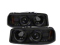 Signature Series LED Halo Projector Headlights; Black Housing; Smoked Lens (99-06 Sierra 1500)