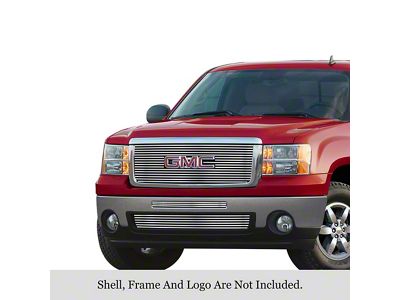 Stainless Steel Billet Upper and Lower Grille Overlay with Emblem Hole; Polished (07-13 Sierra 1500)