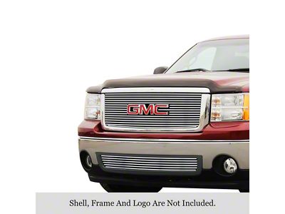 Stainless Steel Billet Upper and Lower Grille Overlay with Emblem Hole; Polished (07-13 Sierra 1500)